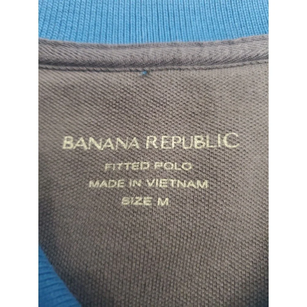 Banana Republic Men's Short Sleeve Fitted Polo Striped Shirt, Medium